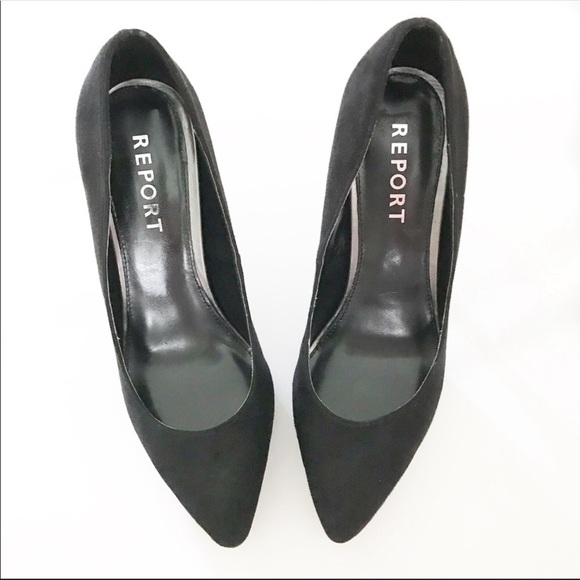 Report Faux Suede Pointed Toe Black Pumps Heels 8 - Picture 2 of 5